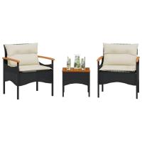 vidaXL Set de sofás de jardín con cojines 3 pzas ratán sintético en color Negro/Beige/Gris | acolchados duraderos para sofás de jardín terraza exterior - details 0