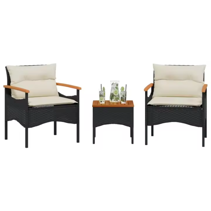 vidaXL Set de sofás de jardín con cojines 3 pzas ratán sintético en color Negro/Beige/Gris | acolchados duraderos para sofás de jardín terraza exterior - 1