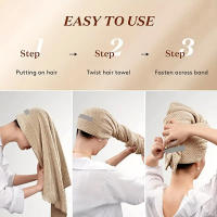 Toalla De Pelo De Microfibra Extra Grande Con Cinta Elástica Secado Rápido Ultra Absorbente Suave Turban Para El Cabello - details 4