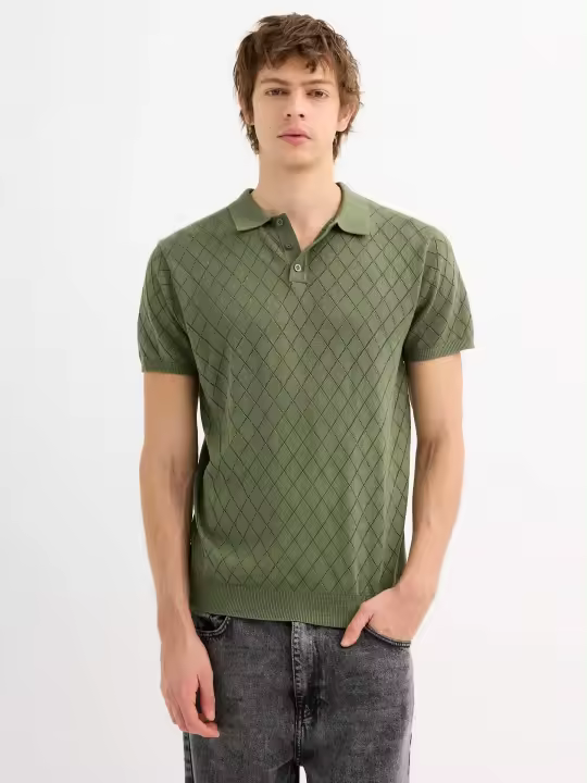 Camiseta manga corta de punto rombo, suave y elástica, con patrón frontal y espalda lisa INSIDE - 1