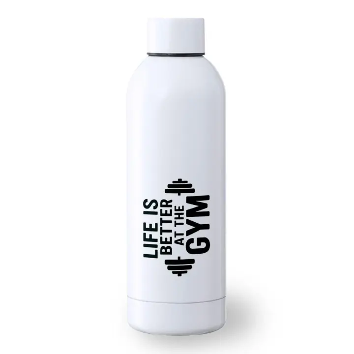 MERCHANDMANIA Bidón 500 ml acero inoxidable life is better at gym la vida es mejor en el gimnasio deporte deportivo botella senderismo - 1