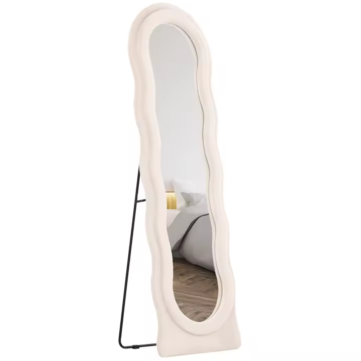 HOMCOM Espejo de Cuerpo Entero 160x50 cm Espejo de Pie o de Pared Diseño Ondulado Marco con Tela de Terciopelo para Salón Dormitorio - 1