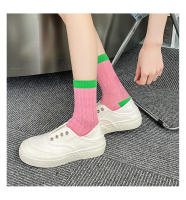 Calcetines De Punto Para Mujer De Color Contraste Medio Tubo Verano Transpirables De Algodón Y Poliéster Calcetines Casuales Para Primavera Y Verano - details 1