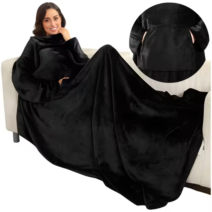 Sudadera manta con mangas oversize, albornoz largo suave para mujer y hombre - 1