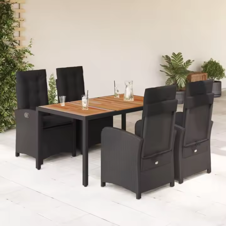 vidaXL Set de muebles jardín 5 pzas con cojines ratán sintético negro - 1