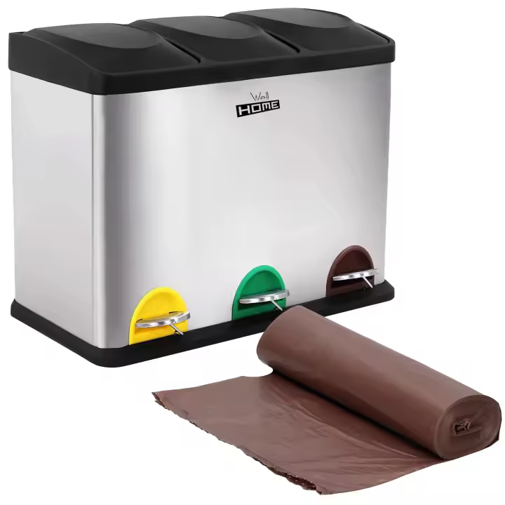 Prosperplast - Cubo de Reciclaje Ecológico 45L con 3 Compartimentos y Bolsas de Basura - 1