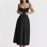 Vestido De Playa Para Mujer Con Estampado Floral Cuello Cuadrado Ajuste Frontal Y Abertura En Pierna Midi Polyester Sin Mangas Vestido De Noche - details 38
