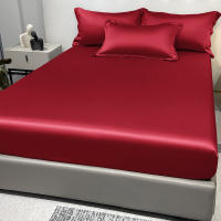Sábana Sencilla Moderna De Satén En Color Sólido Talla Fitted Cola De Caballo En Rojo Vino Sábana De Cama De Seda Helada Para Dormitorio Conjunto De Ropa De Cama (Excluye Fundas De Almohada) - details 2