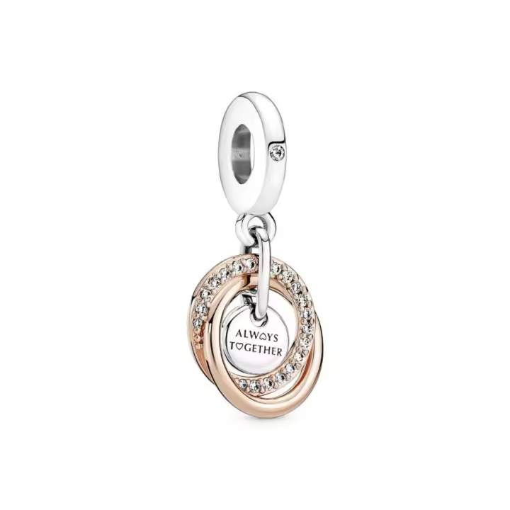 PANDORA Charm Colgante Plata de Ley Oro Rosa 14k Círculo Familiar Adornado con Circonitas Cúbicas - 1