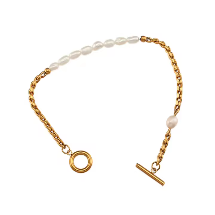 Pulsera Elegante De Perlas Y Acero Inoxidable E.B.belle Para Mujer Pulsera De Cadena Tejida Polida Resistente Al Agua Para Fiestas - 1