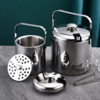 Cubeta De Hielo Con Pinzas Y Portabotellas Doble 1.3L Acero Inoxidable Para Fiestas En Casa Y Bar Chiller Porta Cerveza Y Champán Con Asa - details 3