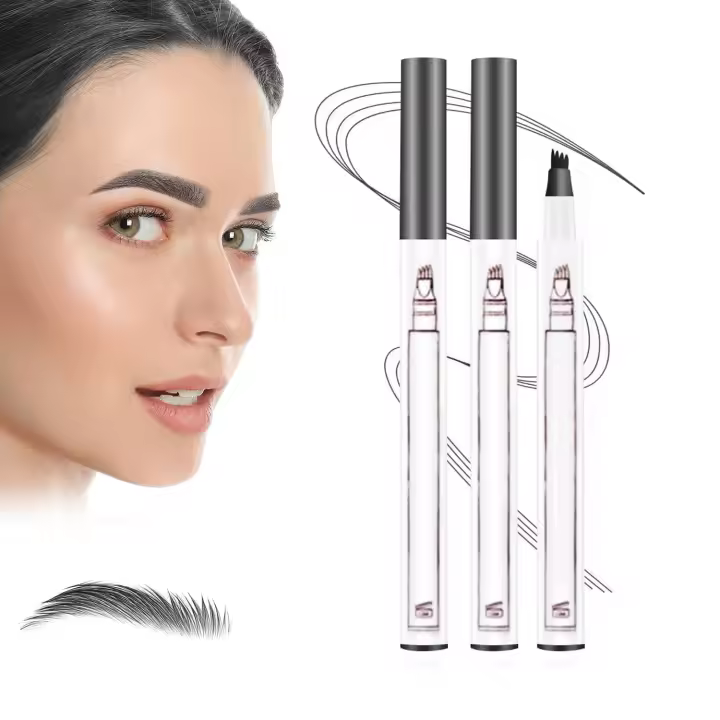 Lápiz de cejas con microblading 3D Magic de 4 cabezales, resistente al agua y de larga duración, con trazo fino mejorado para crear cejas de aspecto natural y que duren todo el día (marrón oscuro). - 1