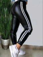 Pantalones De Cuero Sintético Para Mujeres Moda Casual Cintura Elástica Acolchados Cómodos Y Calurosos Pantalones De Pierna Estrecha De Longitud Media Para Otoño E Invierno - details 3