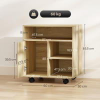 HOMCOM Mueble para Impresora con Ruedas, Soporte de Impresora con Compartimentos Abiertos y Puerta, para Oficina, Hogar, Estudio, 60x50x65,5 cm, Natural - details 2