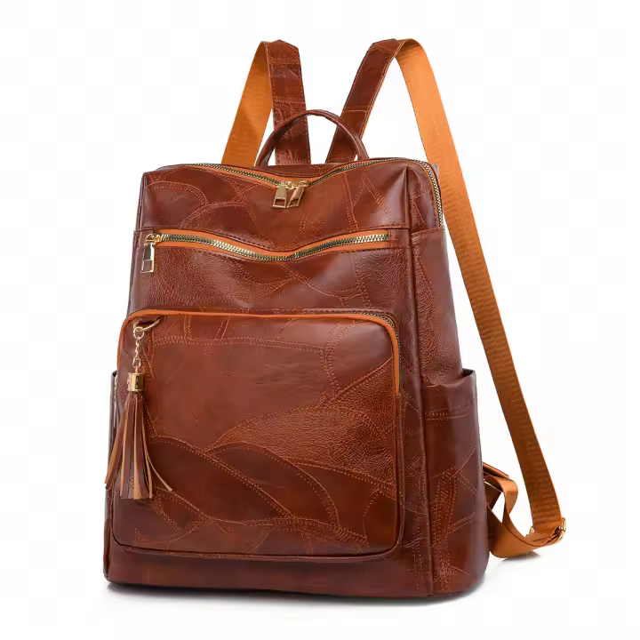 Nueva mochila de cuero, estilo retro, informal, de gran capacidad, con múltiples compartimentos para Mujer - 1