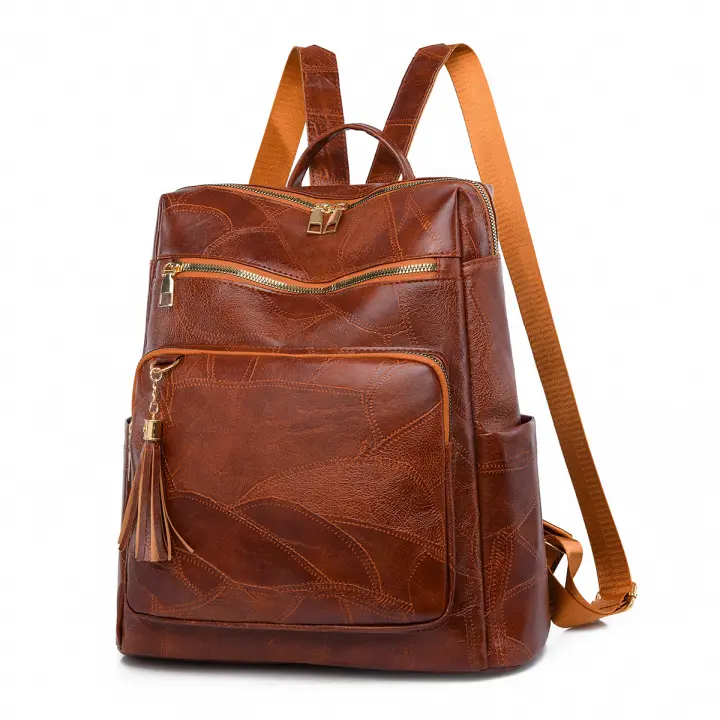 Nueva mochila de cuero, estilo retro, informal, de gran capacidad, con múltiples compartimentos para Mujer - 1