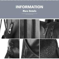 Mochila escolar de cuero suave para mujer, bolso escolar multifuncional de gran capacidad, bolsos de hombro de viaje, color negro - details 6