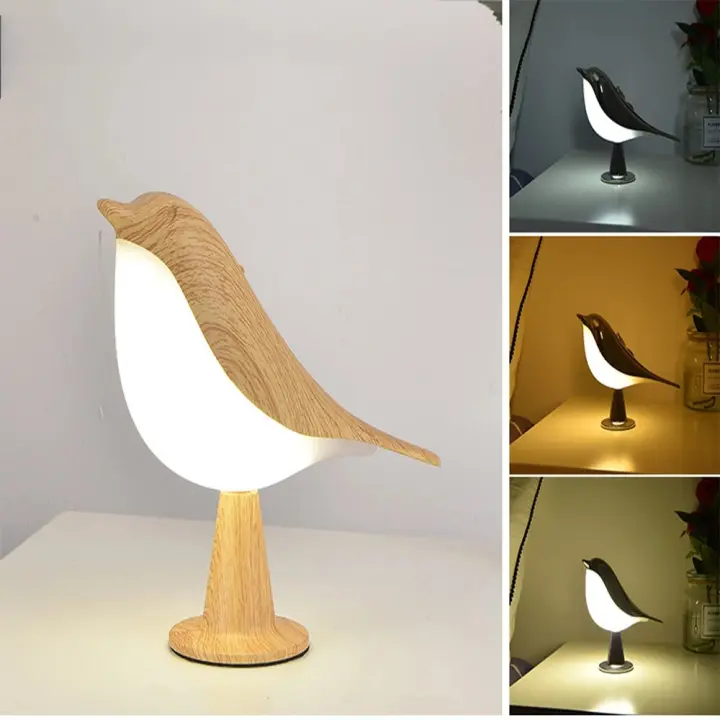 Lámpara De Noche LED Táctil Con Colores Madera Y Pájaro Recargable Para Dormitorio Oficina Estudio Decoración Luz De Lectura - 1