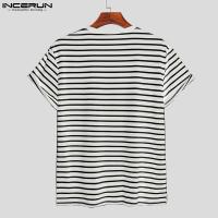 Camiseta Casual Para Hombre INCERUN Estilo Simple Con Rayas Cuello Redondo Manga Corta Suave Transpirable Talla S-5XL - details 10