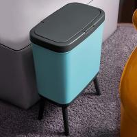 Bote de basura con tapa, pequeño cubo de basura de baño con tapa, cubo de basura de plástico con botón, cesta de basura - details 0
