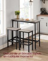 Conjunto de mesa y taburetes de bar estilo industrial, mesa alta de cocina, 2 taburetes, marco de acero resistente, diseño compacto y elegante para espacios reducidos, color gris melange o negro ébano - details 2