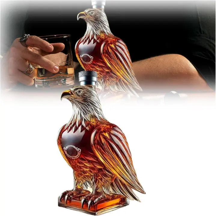 Divertida botella de whisky con forma de águila, decantador de whisky único con forma de águila, botella de cristal para cata de whisky, regalo para amantes del whisky, papá, esposo, novio, decoración divertida para el bar del hogar (2 unidades) - 1