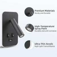 Lámpara De Pared Moderna Recargable Iluminación Para Lectura En La Habitación Decoración Para El Salón Spot De Pared LED Con Soporte De Aluminio Negro Y Blanco - details 8