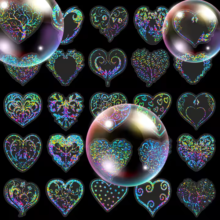 Pegatinas De Corazones De Amor Transparentes Para Laser 50 Piezas Decoración De Encuadernación Material PET Colores Fluorescentes Tamaño 3-7cm Para Mayores De 14 Años - 1