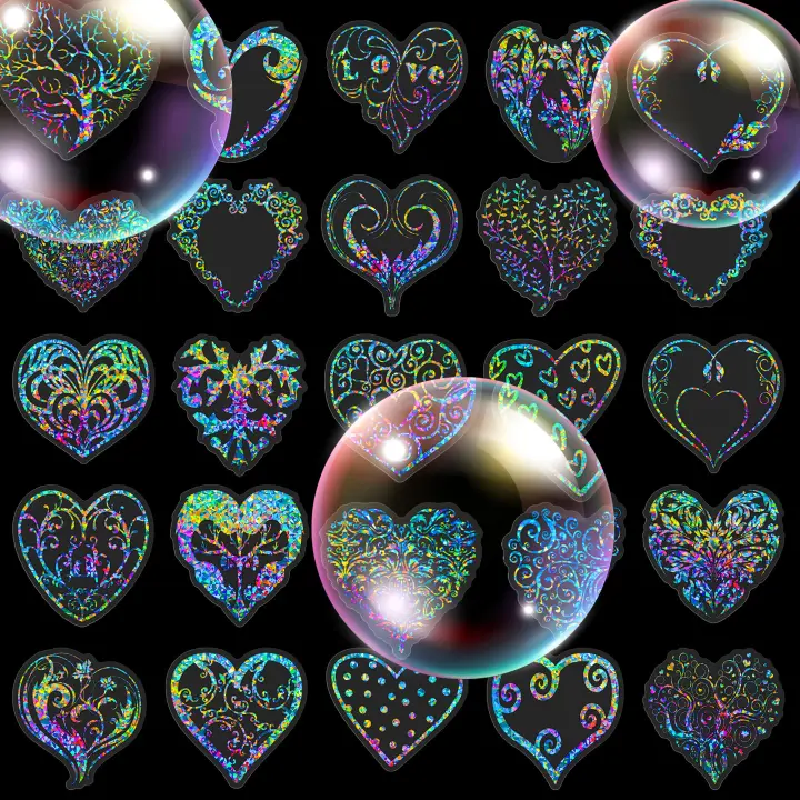 Pegatinas De Corazones De Amor Transparentes Para Laser 50 Piezas Decoración De Encuadernación Material PET Colores Fluorescentes Tamaño 3-7cm Para Mayores De 14 Años - 1