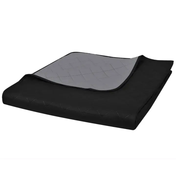 Colcha acolchada a doble cara negro gris 230x260 cm - 1