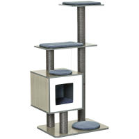 PawHut Árbol Rascador para Gatos de Madera 71,5x49,5x120 cm Torre de Gato con Cueva Plataformas Postes Rascadores de Sisal Cojines de Felpa Suave y Bolas Colgantes - details 0