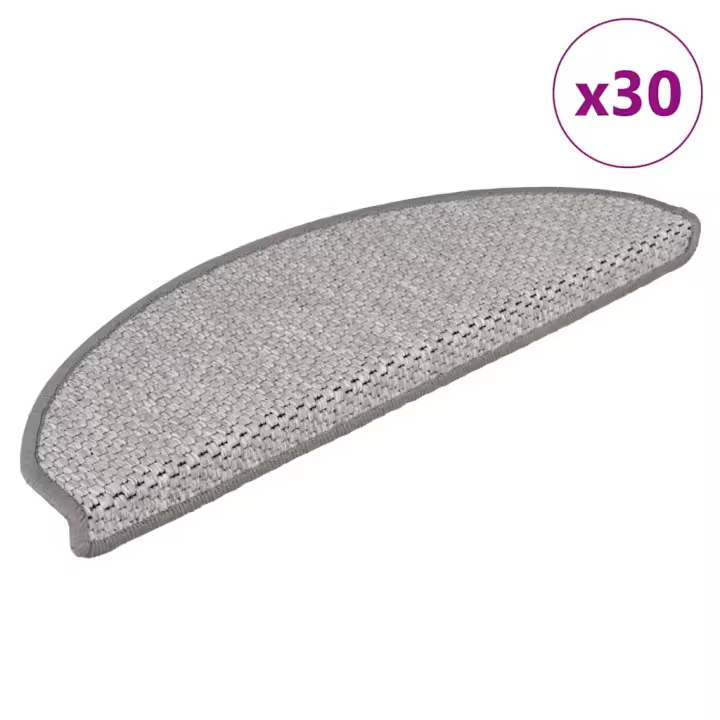 vidaXL Alfombra autoadhesiva escalera sisal 30 uds 65x21x4 cm Platina - 1