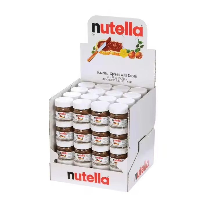 Nutella Mini Crema de avellanas y cacao 25gr Tarro Cristal. 16 / 32 / 64 unidades para elegir. Ideal para Regalos, Comuniones, Bautizos. Hoteles. Sabor de confianza - 1