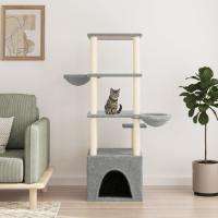 vidaXL Rascador para Gatos con Postes Árbol Torre de Escalada Sisal Color Crema,  Gris claro,  Gris oscuro y mas - details 1
