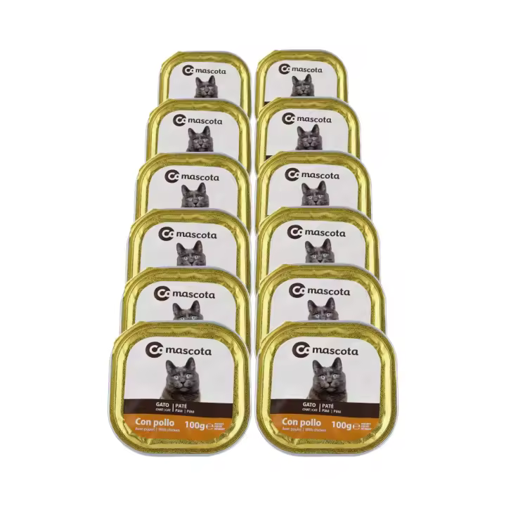 Comida húmeda para gatos con pollo Comascota 100 g x 12 tarrinas. Total 1.2 kg - 1