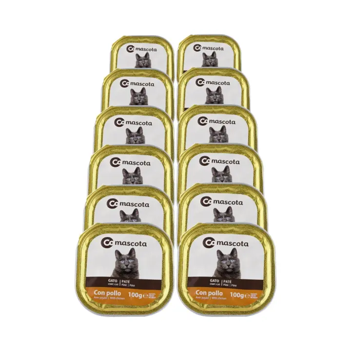 Comida húmeda para gatos con pollo Comascota 100 g x 12 tarrinas. Total 1.2 kg - 1