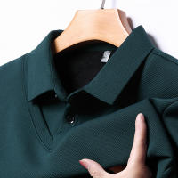 Camisa Polo Casual Para Hombres De Color Sólido Con Bloqueado Cómodo Para Todas Las Estaciones Versátil Top Antigüedad Doble - details 8