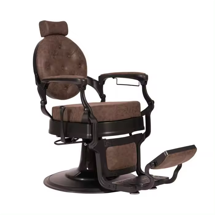 Sillón Clásico de Barbero hidráulico estilo Retro Vintage con reposapies integrado Modelo Buzz Black Marrón - 1