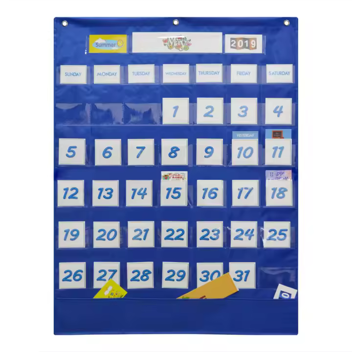 Calendario De Pared Para Clase Con Tablero De Bolsillos Y Tablero De Clima 25.75x33.75in Incluye 117 Tarjetas Herramienta Docente - 1