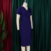 Vestido Elegante Para Oficina Para Mujer Con Cuello En V Manga Corta Cinturón Ajustado Recto Midi Formal Ropa De Negocios Para Mujer - details 17