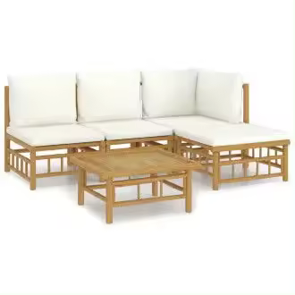 VIDAXL set de sofás para jardín de 5 piezas fabricado en bambú con cojines de color blanco vida xl - 1