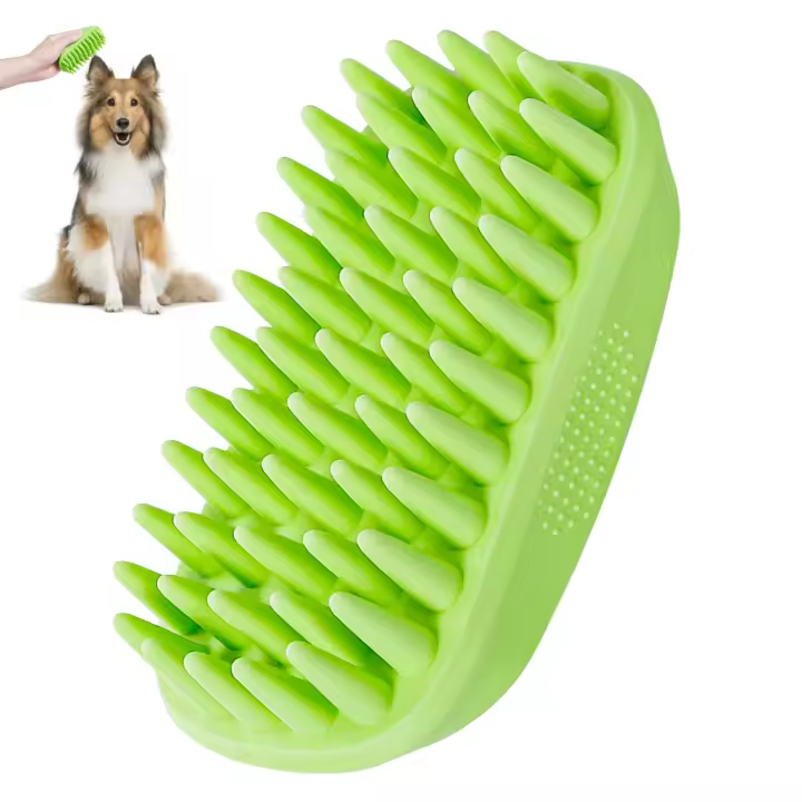 Cepillo de baño para perros, suministros de baño para perros, cepillo de champú de silicona para perros y gatos de pelo largo y corto, cepillo para lavar y asear mascotas (verde) - 1