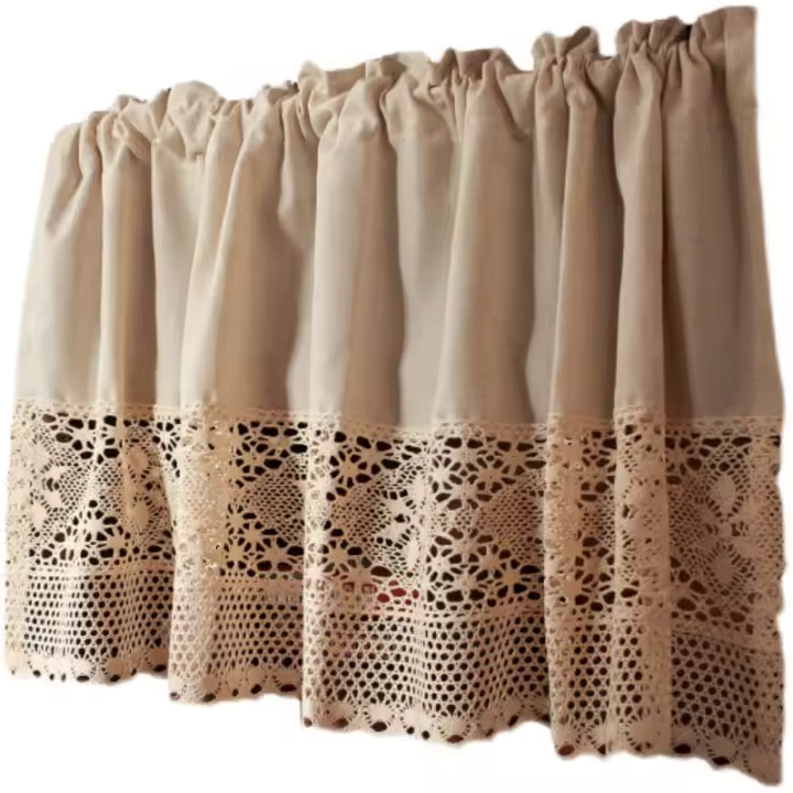 Cortina Corta De Punto Rustico En Algodón Y Lino Para Cocina Puerta Decorativa Vintage Con Espaciado Para Cafe Ventana Cortina - 1