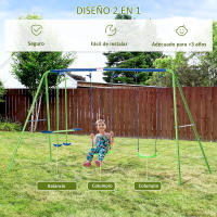 Outsunny Juego de Columpios de Jardín de Metal con Altura Ajustable Columpios para Niños de +3 Años con Columpio Doble Balancín para Patio Terraza 280x140x178 cm Verde - details 4