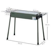 Outsunny Parrilla de Carbón, Parrilla de Camping Antideslizante con Rejilla, Clip para Parrilla, Cestas Laterales para Jardín, Barbacoa de Acero Inoxidable + Metal Galvanizado Verde Oscuro 77 x 30 x 70 cm - details 2