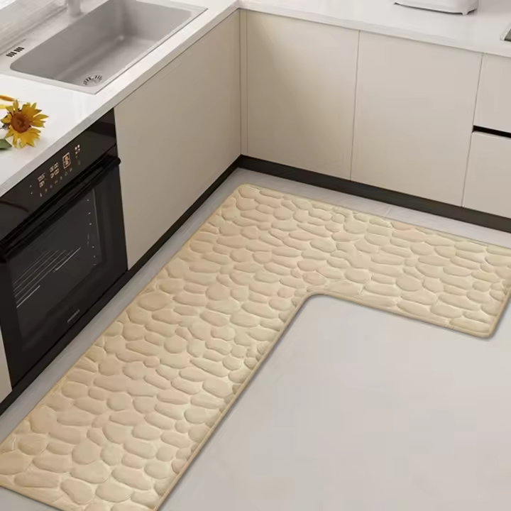 Alfombra De Cocina L a Prueba De Caídas Y Resistente a La Suciedad Antiadherente Y Absorbente De Aceite Con Diseño Sólido Y Textura Gruesa Para El Piso - 1