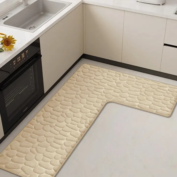 Alfombra De Cocina L a Prueba De Caídas Y Resistente a La Suciedad Antiadherente Y Absorbente De Aceite Con Diseño Sólido Y Textura Gruesa Para El Piso - 1