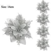 50/3pcs Flores De Navidad Plateadas Y Plateadas Artificiales Poinsettia De 14cm Adorno De Árbol De Navidad Decoración De Hogar Para Año Nuevo - details 1