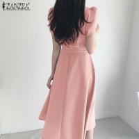 Vestido De Verano Elegante ZANZEA Para Mujer Moda OL Trabajo Corto Manga Vestido Casual Sólido A-Line Kaftan Sarafans Robe Femme - details 6