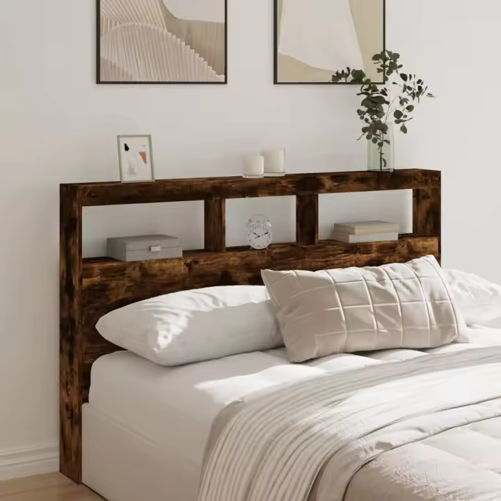 vidaXL Cabecero de cama con luz LED roble ahumado 160x17x102 cm - 1
